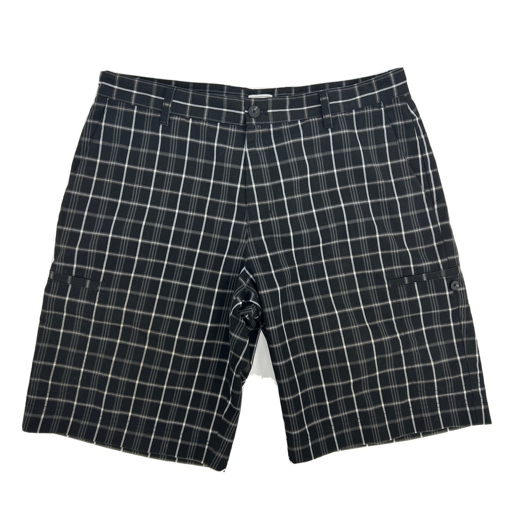 adidas Cargo Shorts Men's 34 Black Plaid‎ Golf Flat Front Performance